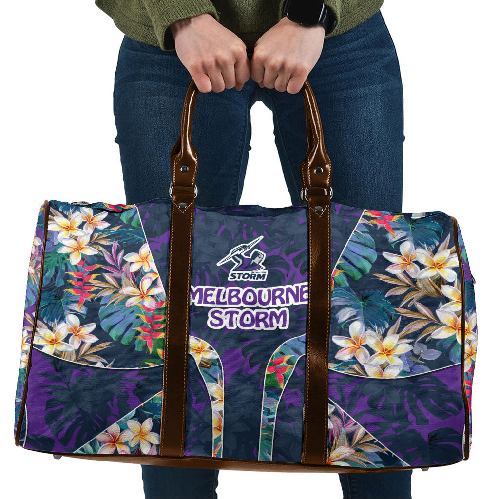 Melbourne Storm Travel Bag Tropical Hibiscus Floral Pattern With Purple And Blue Accents