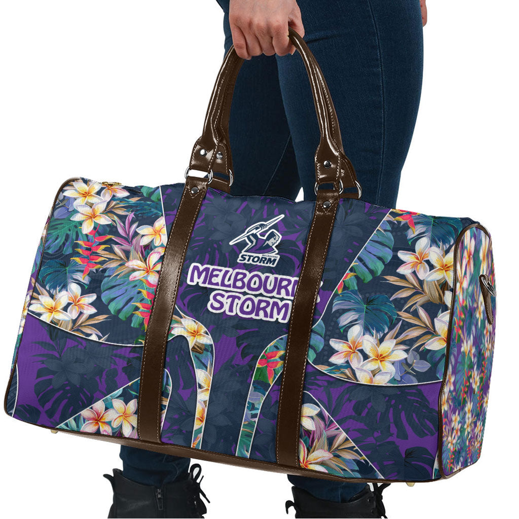 Melbourne Storm Travel Bag Tropical Hibiscus Floral Pattern With Purple And Blue Accents