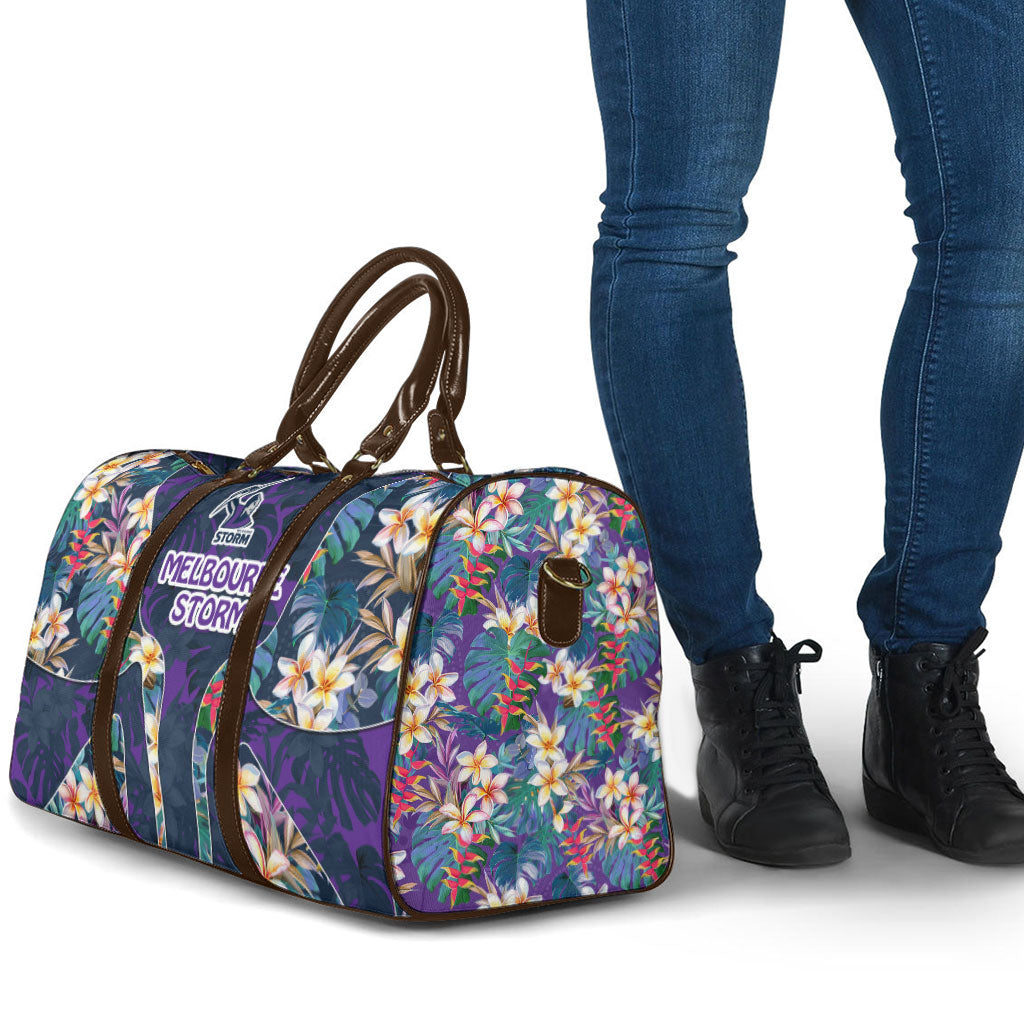 Melbourne Storm Travel Bag Tropical Hibiscus Floral Pattern With Purple And Blue Accents