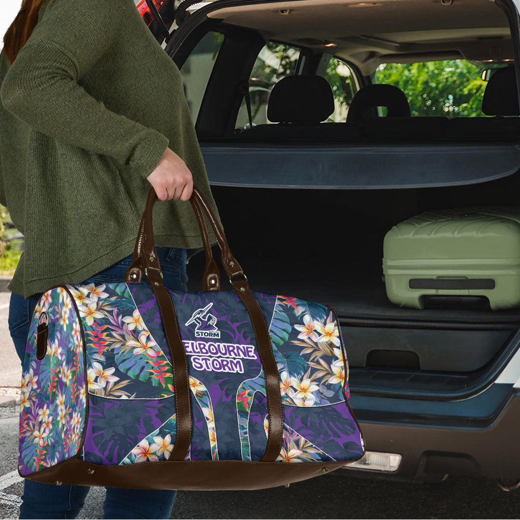 Melbourne Storm Travel Bag Tropical Hibiscus Floral Pattern With Purple And Blue Accents