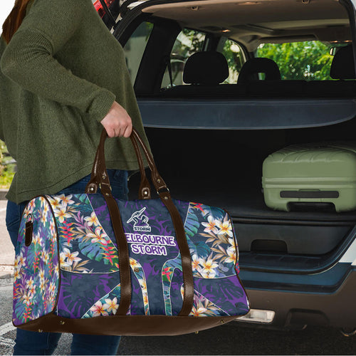 Melbourne Storm Travel Bag Tropical Hibiscus Floral Pattern With Purple And Blue Accents