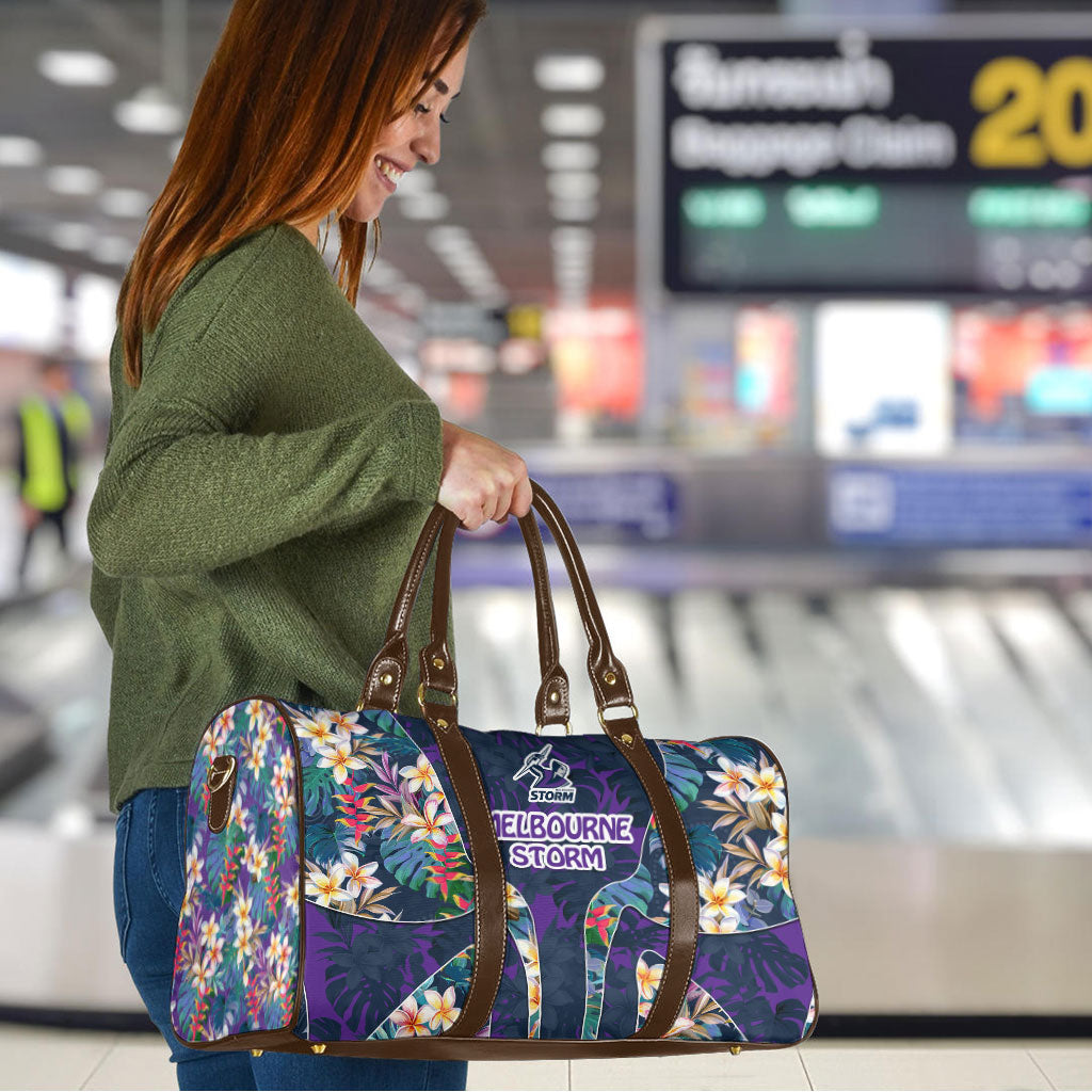 Melbourne Storm Travel Bag Tropical Hibiscus Floral Pattern With Purple And Blue Accents