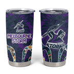 Melbourne Storm Tumbler Cup Tropical Hibiscus Floral Pattern With Purple And Blue Accents