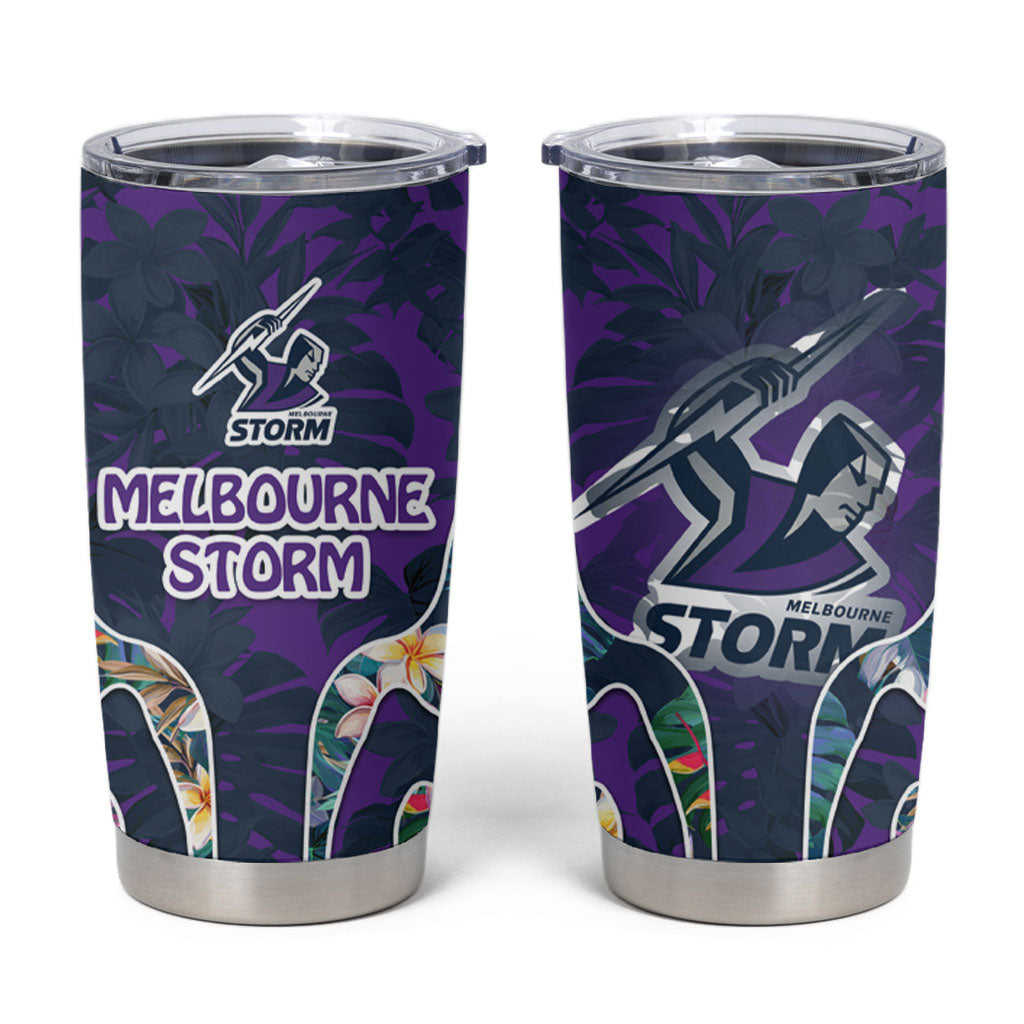 Melbourne Storm Tumbler Cup Tropical Hibiscus Floral Pattern With Purple And Blue Accents