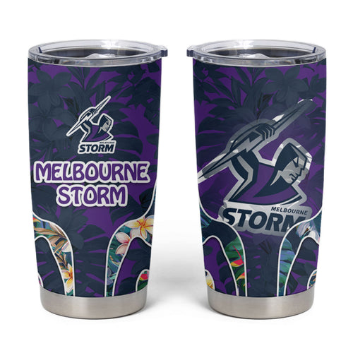 Melbourne Storm Tumbler Cup Tropical Hibiscus Floral Pattern With Purple And Blue Accents
