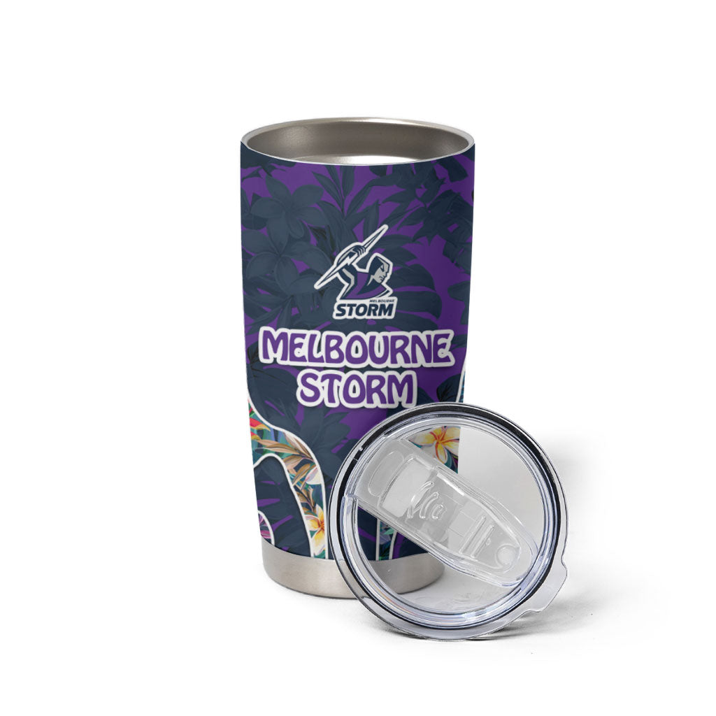 Melbourne Storm Tumbler Cup Tropical Hibiscus Floral Pattern With Purple And Blue Accents
