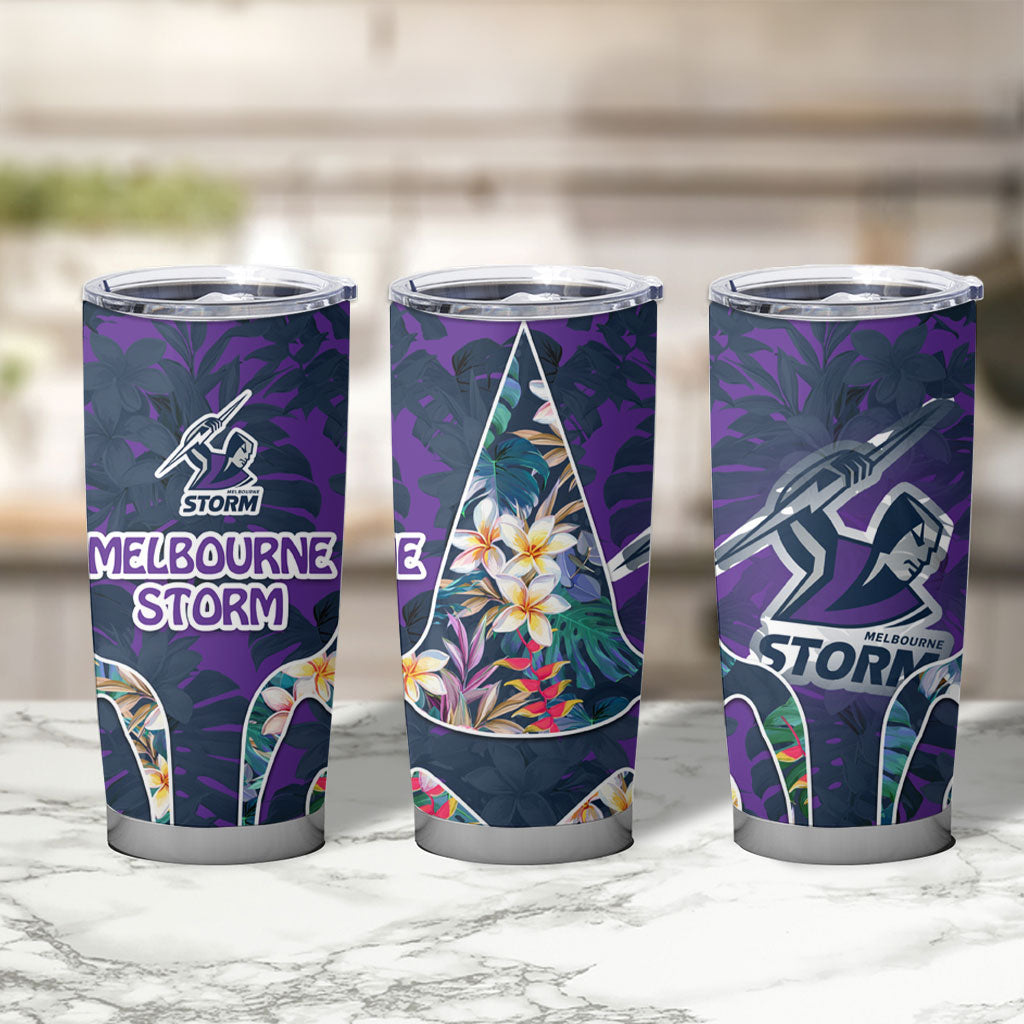Melbourne Storm Tumbler Cup Tropical Hibiscus Floral Pattern With Purple And Blue Accents