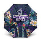 Melbourne Storm Umbrella Tropical Hibiscus Floral Pattern With Purple And Blue Accents