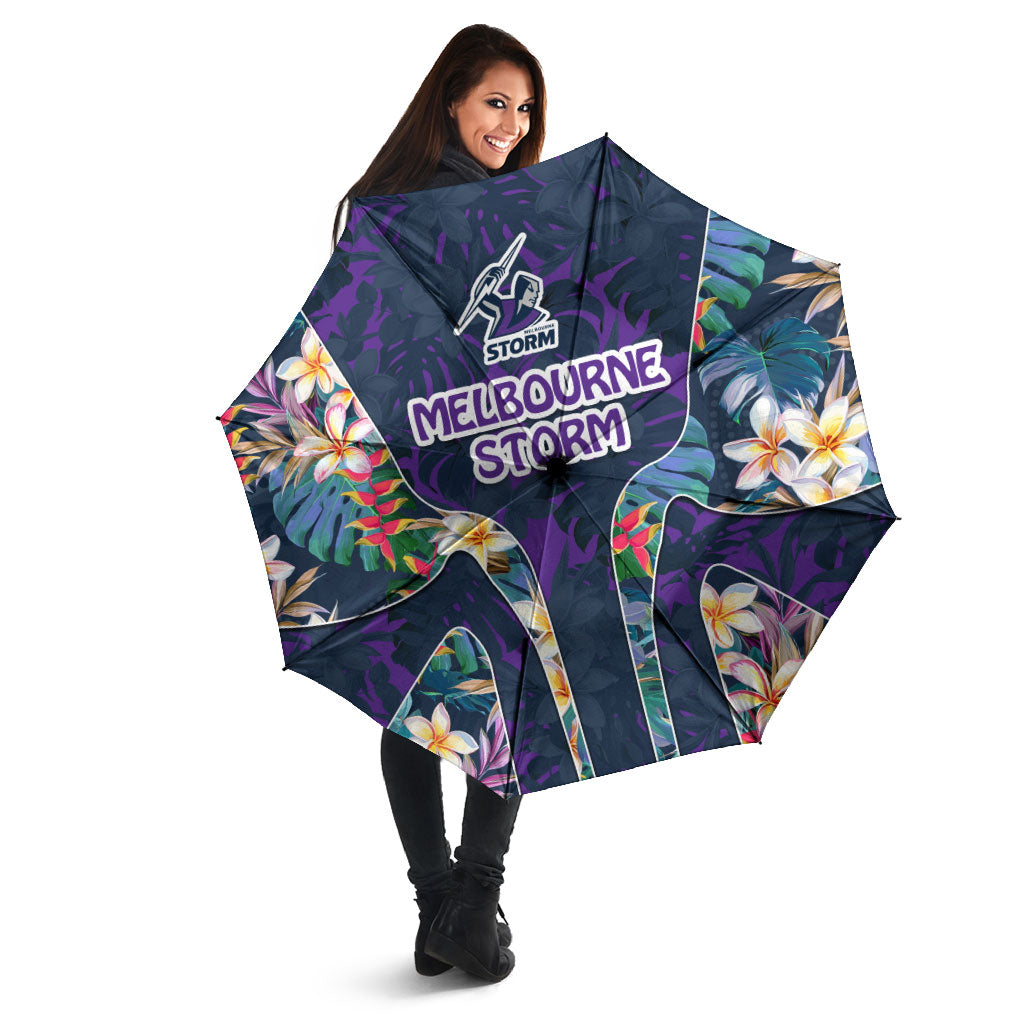 Melbourne Storm Umbrella Tropical Hibiscus Floral Pattern With Purple And Blue Accents
