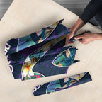 Melbourne Storm Umbrella Tropical Hibiscus Floral Pattern With Purple And Blue Accents