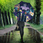 Melbourne Storm Umbrella Tropical Hibiscus Floral Pattern With Purple And Blue Accents