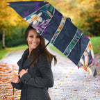 Melbourne Storm Umbrella Tropical Hibiscus Floral Pattern With Purple And Blue Accents