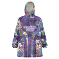Melbourne Storm Wearable Blanket Hoodie Tropical Hibiscus Floral Pattern With Purple And Blue Accents