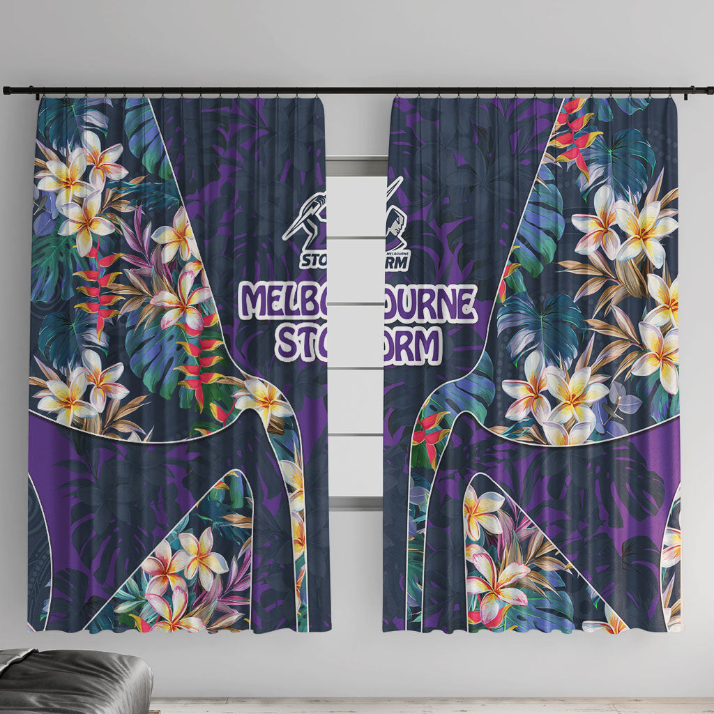 Melbourne Storm Window Curtain Tropical Hibiscus Floral Pattern With Purple And Blue Accents