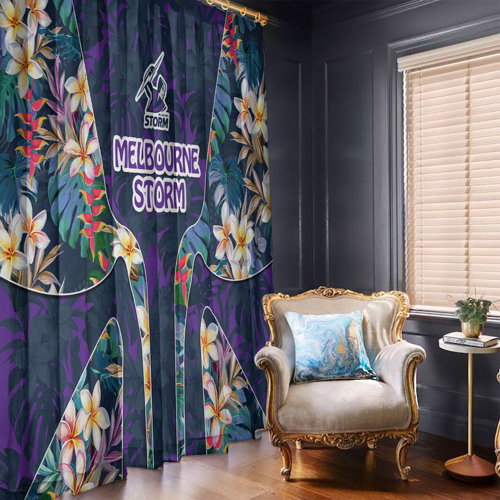 Melbourne Storm Window Curtain Tropical Hibiscus Floral Pattern With Purple And Blue Accents