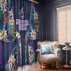 Melbourne Storm Window Curtain Tropical Hibiscus Floral Pattern With Purple And Blue Accents