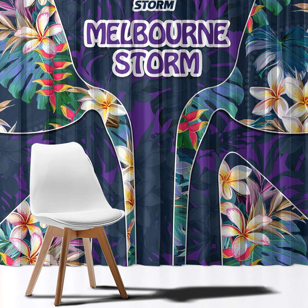 Melbourne Storm Window Curtain Tropical Hibiscus Floral Pattern With Purple And Blue Accents