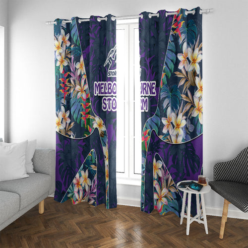 Melbourne Storm Window Curtain Tropical Hibiscus Floral Pattern With Purple And Blue Accents