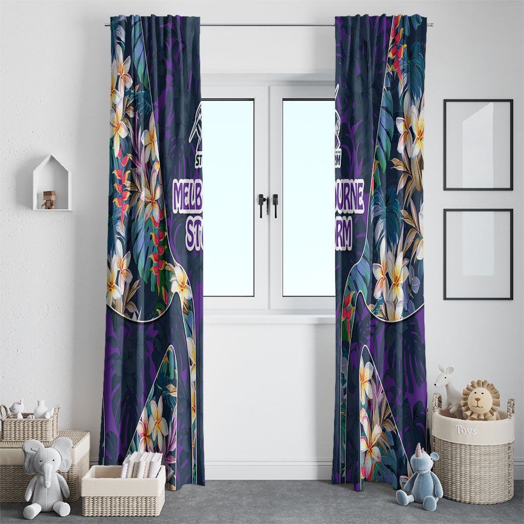 Melbourne Storm Window Curtain Tropical Hibiscus Floral Pattern With Purple And Blue Accents