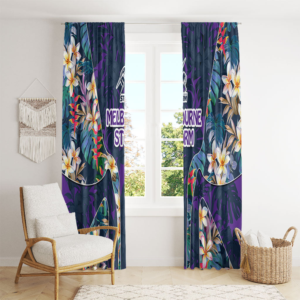 Melbourne Storm Window Curtain Tropical Hibiscus Floral Pattern With Purple And Blue Accents