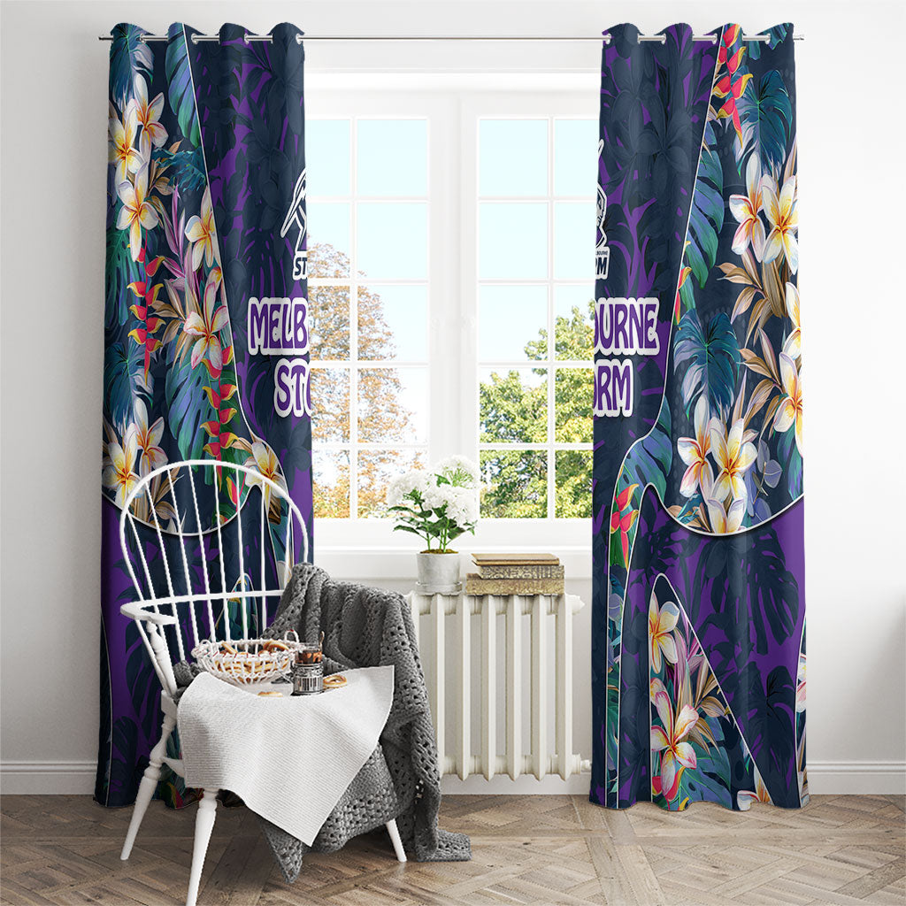 Melbourne Storm Window Curtain Tropical Hibiscus Floral Pattern With Purple And Blue Accents