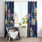 Melbourne Storm Window Curtain Tropical Hibiscus Floral Pattern With Purple And Blue Accents