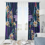 Melbourne Storm Window Curtain Tropical Hibiscus Floral Pattern With Purple And Blue Accents