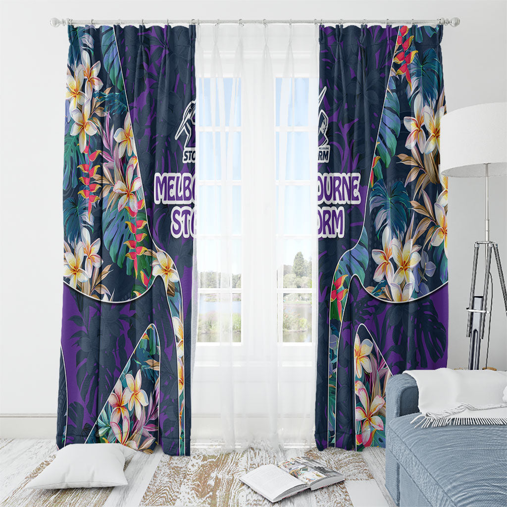 Melbourne Storm Window Curtain Tropical Hibiscus Floral Pattern With Purple And Blue Accents