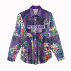 Melbourne Storm Women Casual Shirt Tropical Hibiscus Floral Pattern With Purple And Blue Accents