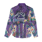 Melbourne Storm Women Casual Shirt Tropical Hibiscus Floral Pattern With Purple And Blue Accents
