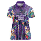 Melbourne Storm Women Polo Shirt Tropical Hibiscus Floral Pattern With Purple And Blue Accents