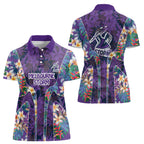 Melbourne Storm Women Polo Shirt Tropical Hibiscus Floral Pattern With Purple And Blue Accents