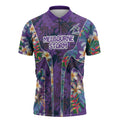 Melbourne Storm Zipper Polo Shirt Tropical Hibiscus Floral Pattern With Purple And Blue Accents