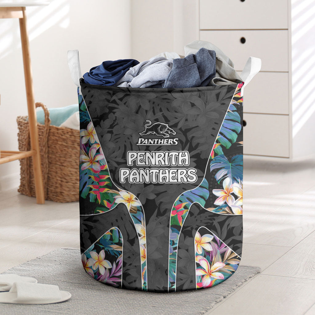 Penrith Panthers Laundry Basket Tropical Hibiscus Floral Pattern With Black And Grey Accents