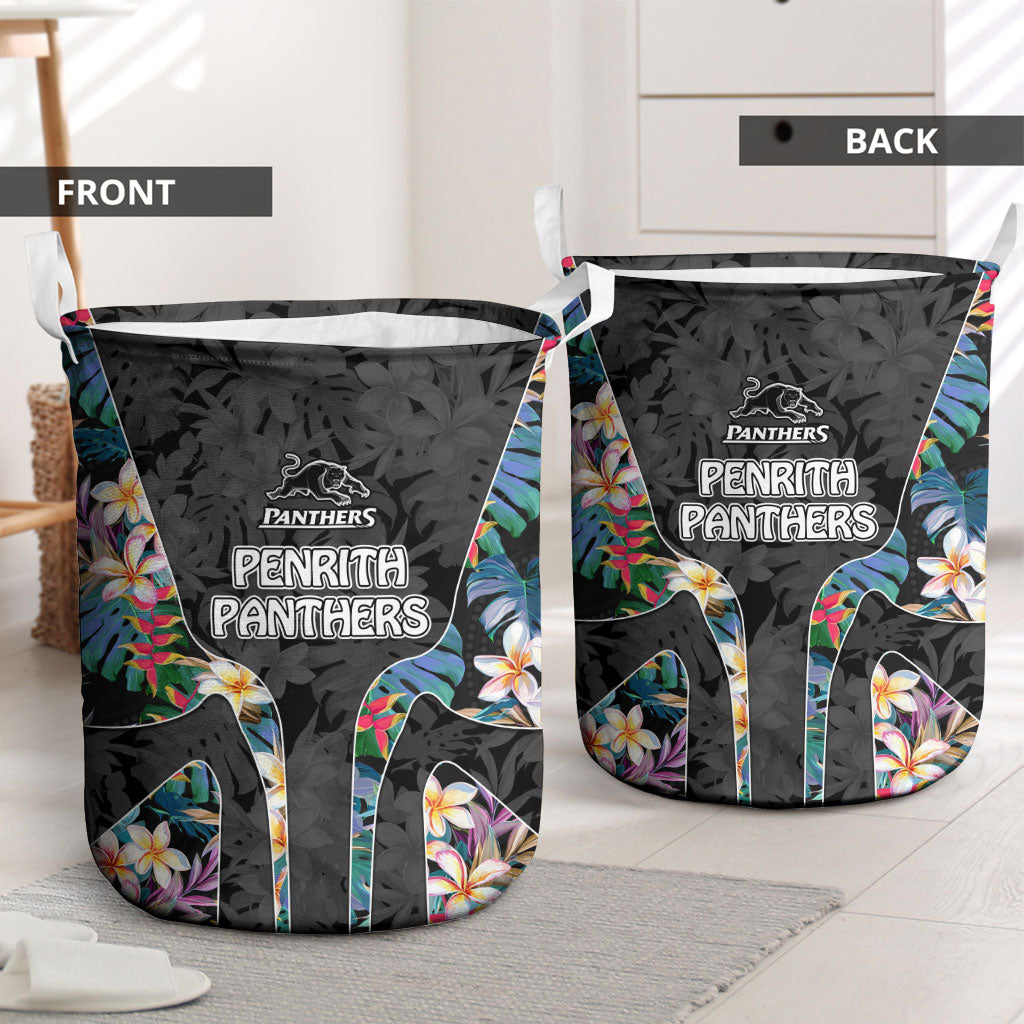 Penrith Panthers Laundry Basket Tropical Hibiscus Floral Pattern With Black And Grey Accents