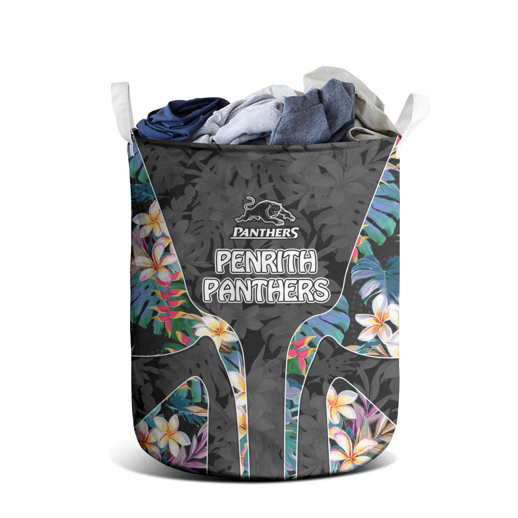Penrith Panthers Laundry Basket Tropical Hibiscus Floral Pattern With Black And Grey Accents