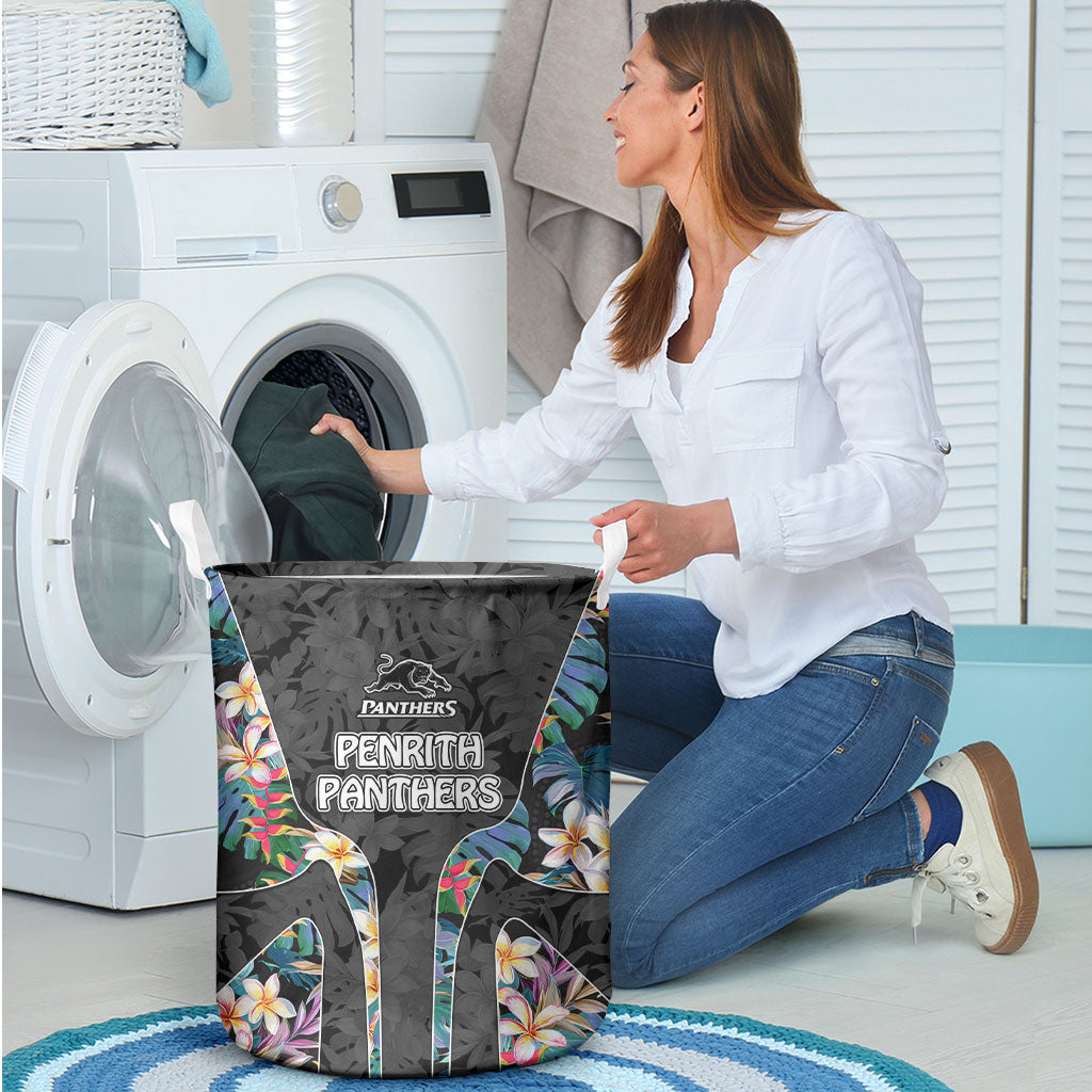 Penrith Panthers Laundry Basket Tropical Hibiscus Floral Pattern With Black And Grey Accents