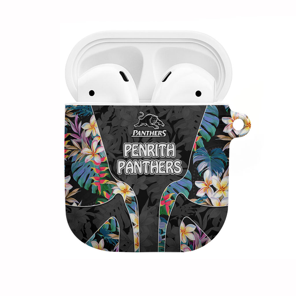 Penrith Panthers AirPods Case Tropical Hibiscus Floral Pattern With Black And Grey Accents