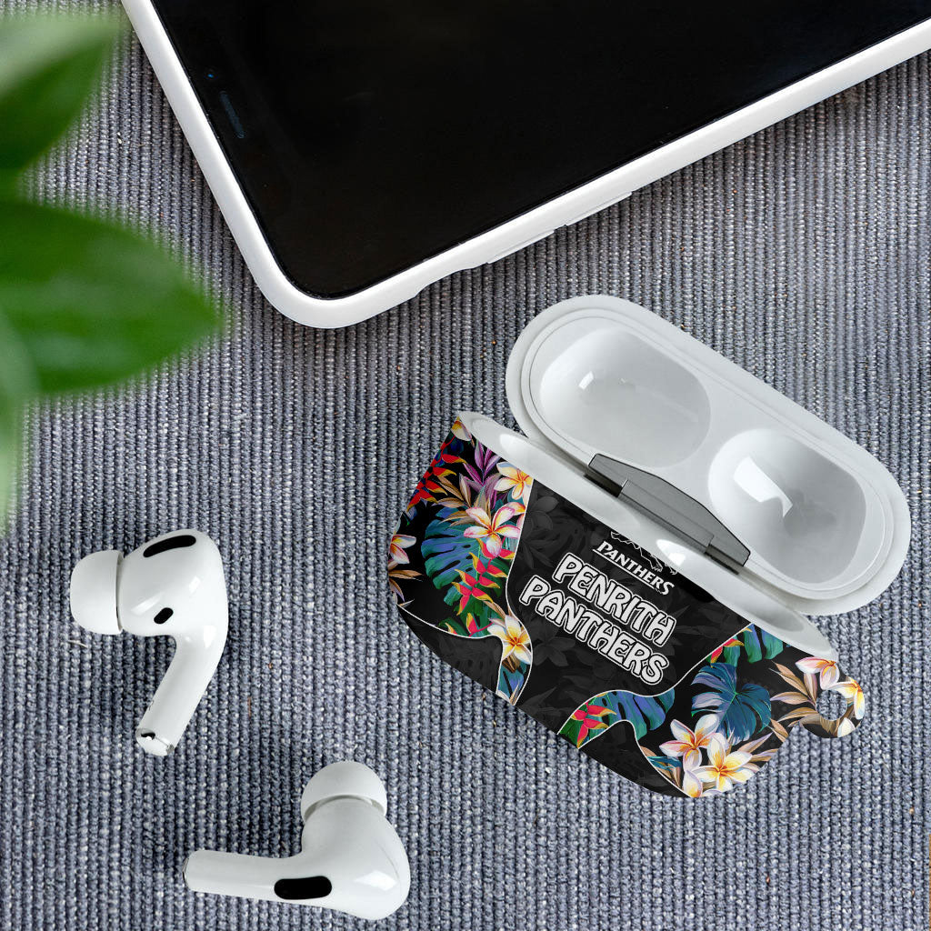 Penrith Panthers AirPods Case Tropical Hibiscus Floral Pattern With Black And Grey Accents