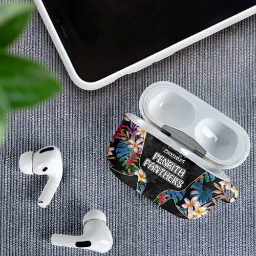 Penrith Panthers AirPods Case Tropical Hibiscus Floral Pattern With Black And Grey Accents