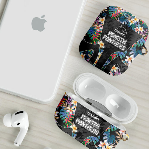 Penrith Panthers AirPods Case Tropical Hibiscus Floral Pattern With Black And Grey Accents