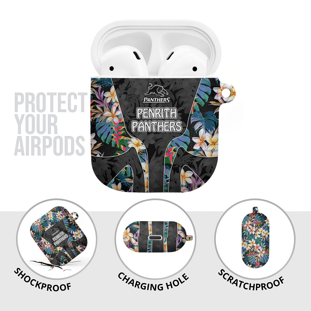Penrith Panthers AirPods Case Tropical Hibiscus Floral Pattern With Black And Grey Accents