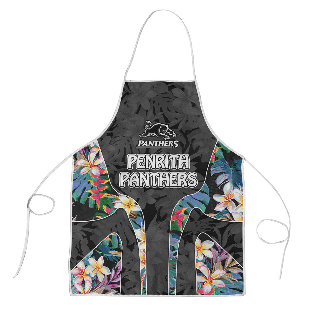 Penrith Panthers Apron Tropical Hibiscus Floral Pattern With Black And Grey Accents