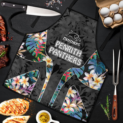 Penrith Panthers Apron Tropical Hibiscus Floral Pattern With Black And Grey Accents