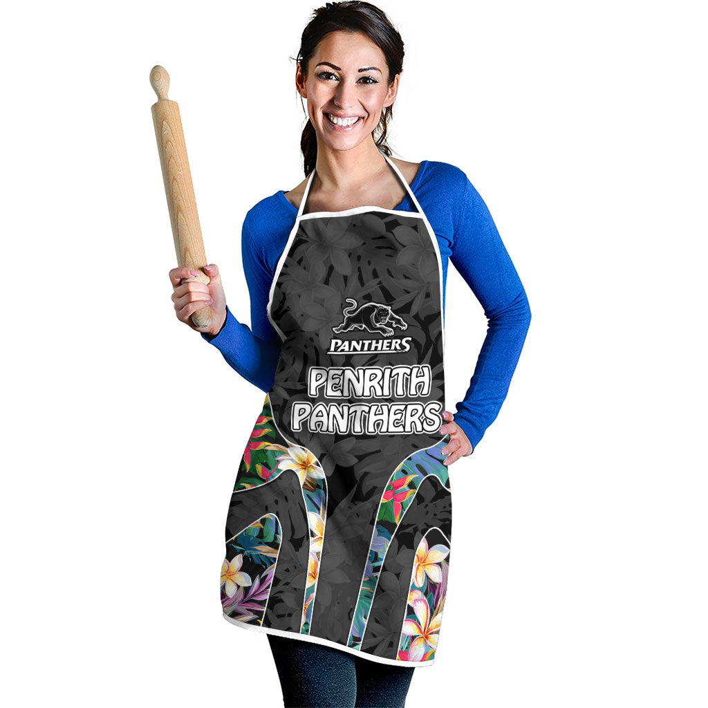 Penrith Panthers Apron Tropical Hibiscus Floral Pattern With Black And Grey Accents