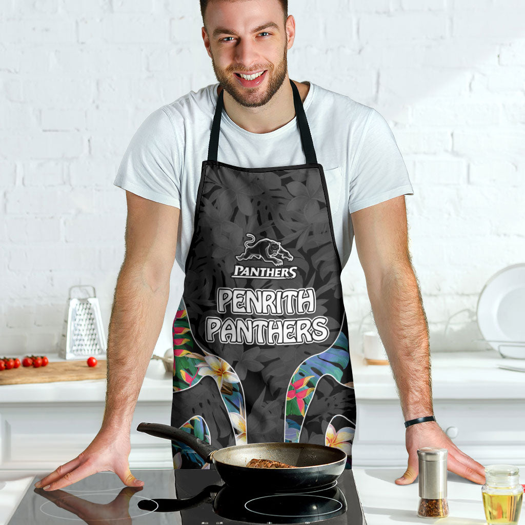 Penrith Panthers Apron Tropical Hibiscus Floral Pattern With Black And Grey Accents
