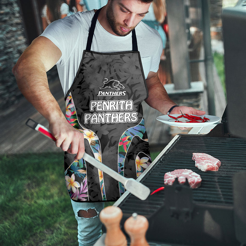 Penrith Panthers Apron Tropical Hibiscus Floral Pattern With Black And Grey Accents
