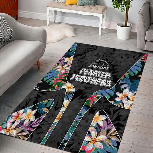 Penrith Panthers Area Rug Tropical Hibiscus Floral Pattern With Black And Grey Accents