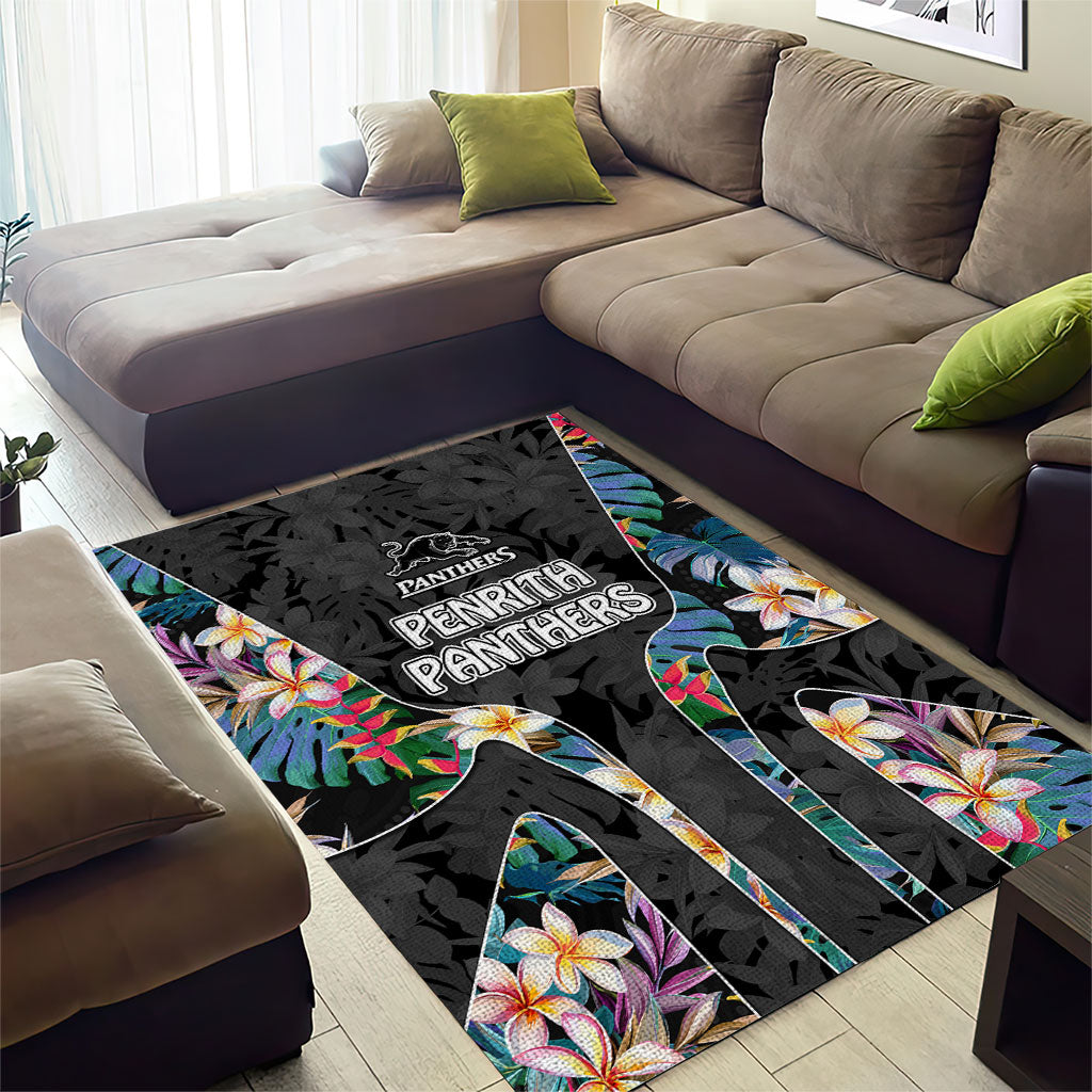 Penrith Panthers Area Rug Tropical Hibiscus Floral Pattern With Black And Grey Accents