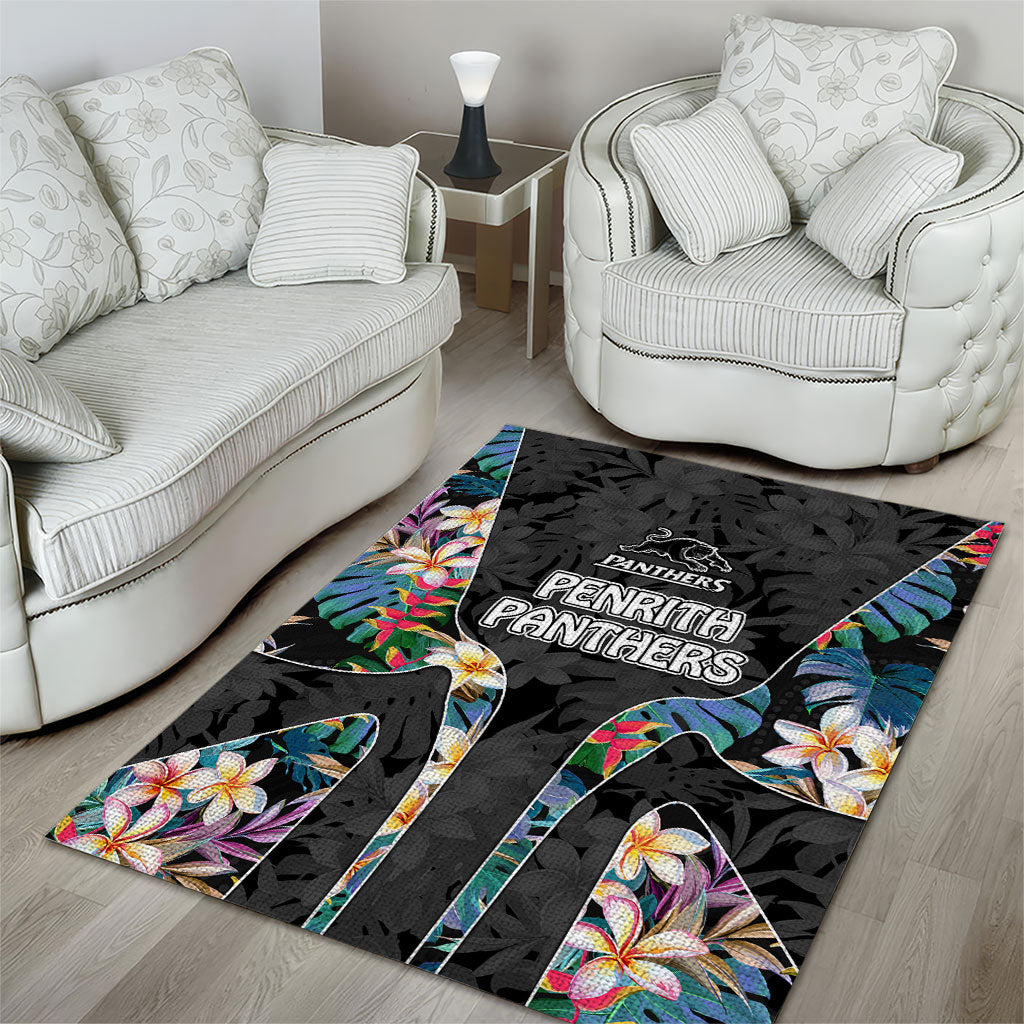 Penrith Panthers Area Rug Tropical Hibiscus Floral Pattern With Black And Grey Accents